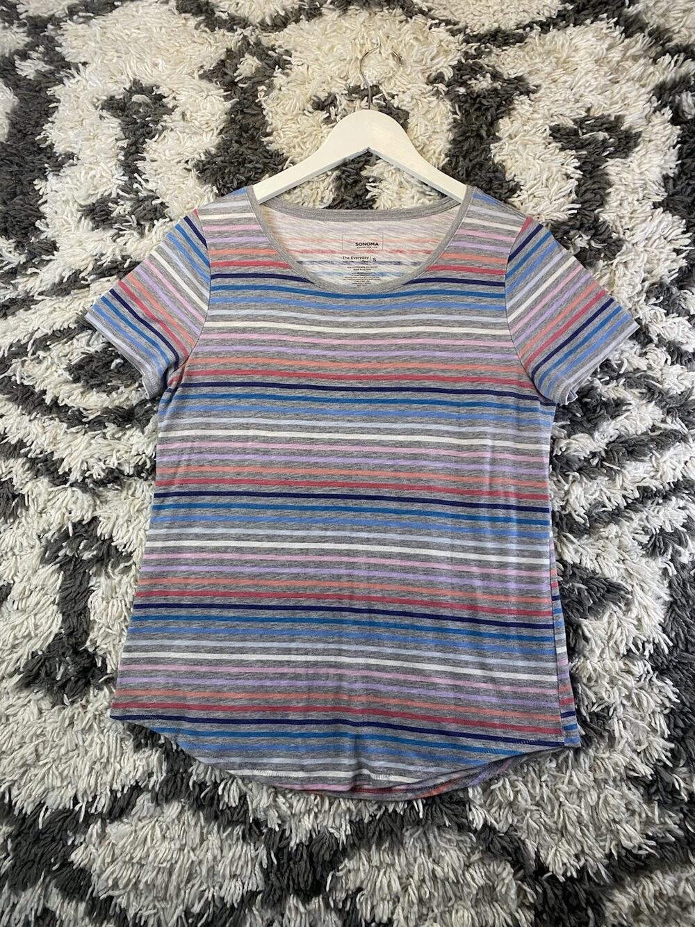 Sonoma Goods For Life Women's Striped Scoop Neck Short Sleeve Knit Tee S